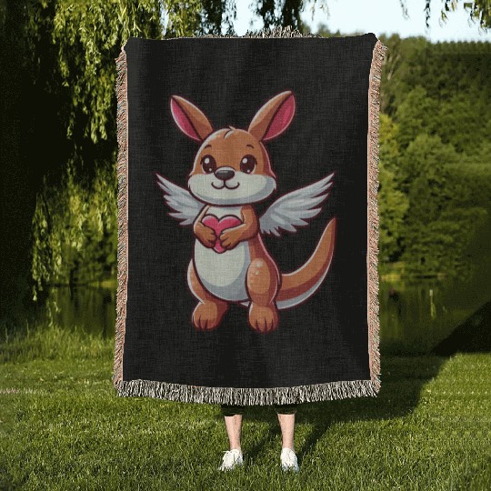 Angel Kangaroo Heart Wings Woven Blankets