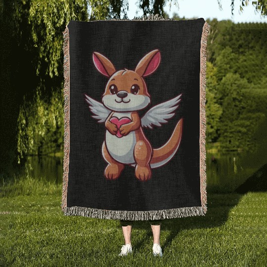 Angel Kangaroo Heart Wings Woven Blankets