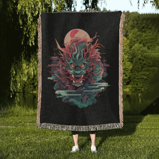 Tokyo Asia 80s Japanese Retro Dragon Dragon Woven Blankets