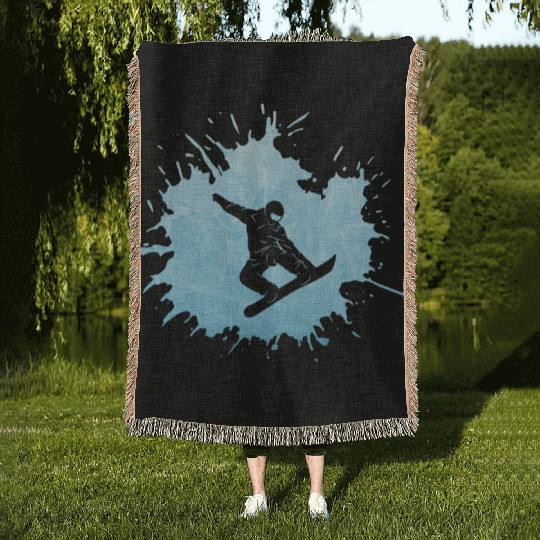 Snowboarder on Snowboard Freestyle Snowboarding Woven Blankets