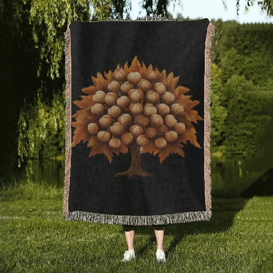 Autumn’s Melancholy: Brown Chestnut Tree Woven Blankets