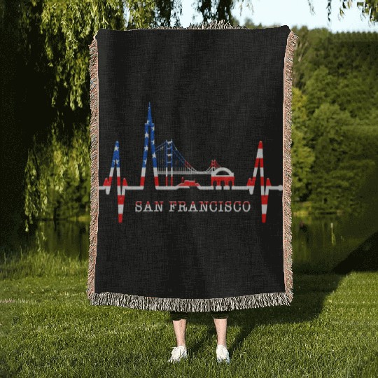 San Francisco Skyline Heartbeat California Lover Woven Blankets