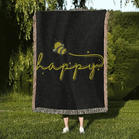 Happy Bee Animals Nature Beekeeper Woven Blankets