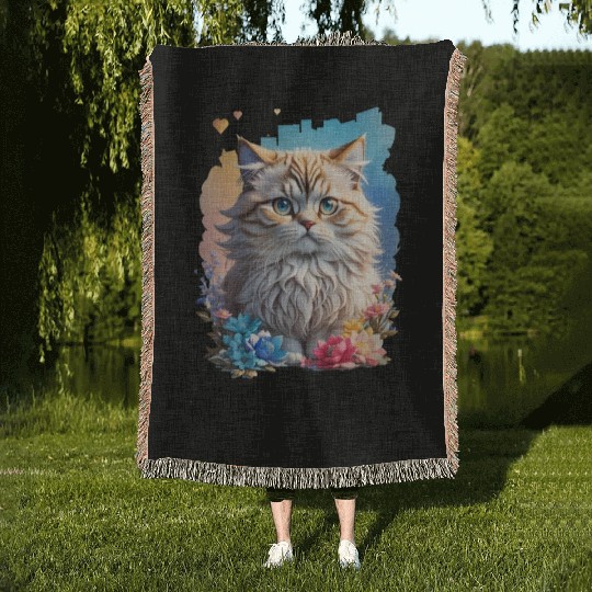 Persian Cat Woven Blankets