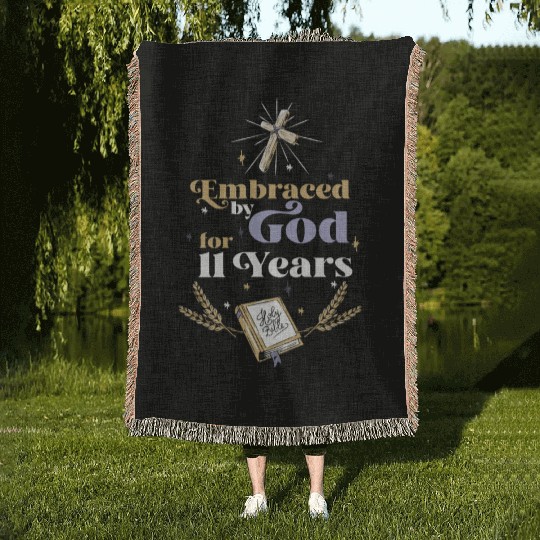 Embraced By God 11 Years 11th Birthday Religious Woven Blankets