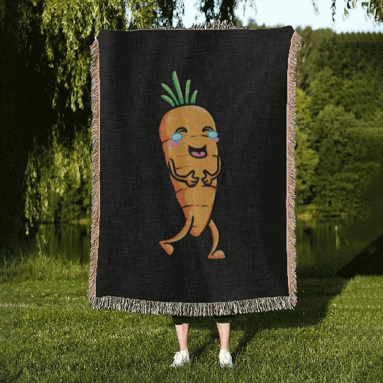 Carrot Emoticon Vegetable Vegan Vegetarian Woven Blankets