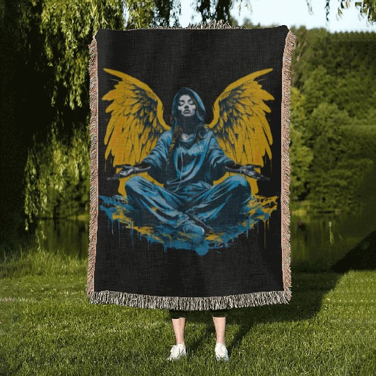 Woman with Angel Wings Angel Esoteric Wings Woven Blankets