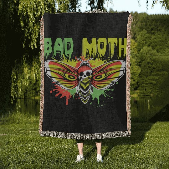Bad moth | fancy skull colored moth art Woven Blankets