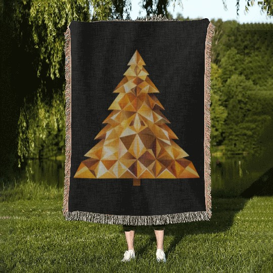 Golden festive shine: radiant Christmas tree Woven Blankets