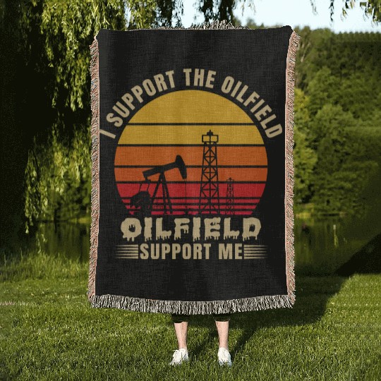 i support the oilfield oilfield support me Woven Blankets