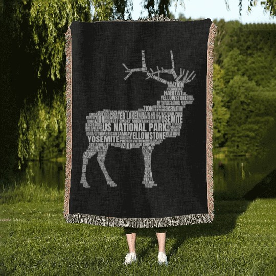 US National Parks Elk Hiking Campground Campingelk Woven Blankets