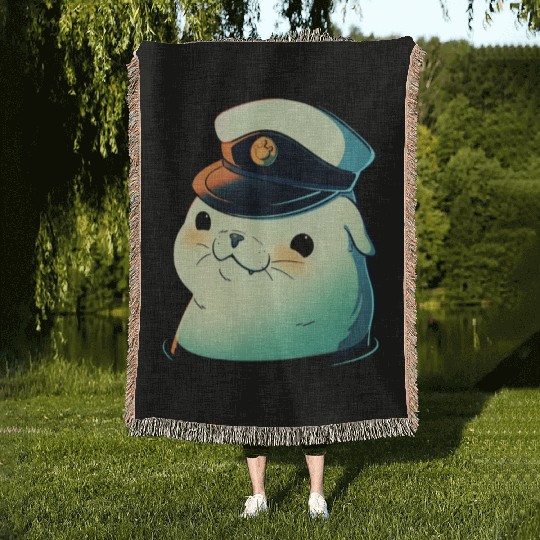 Seal Sailor Cap Boat Captain Cap Boating Seal Woven Blankets