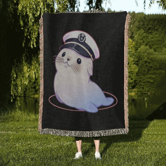 Seal Sailor Cap Boat Captain Cap Boating Seal Woven Blankets
