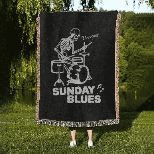 Sunday Blues - White Ink Woven Blankets