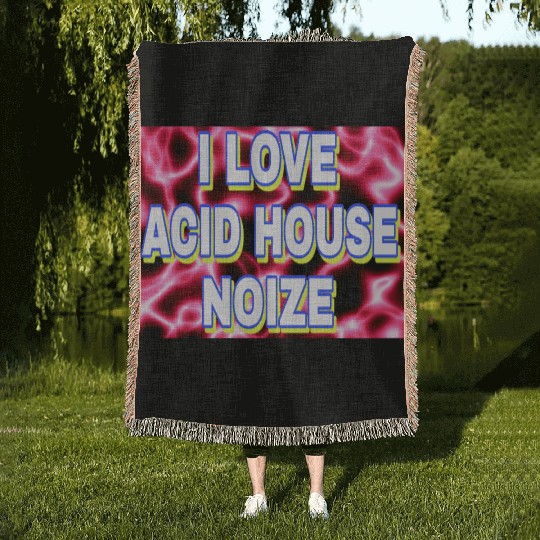 I LOVE ACID HOUSE NOIZE WHITE FONTS Woven Blankets