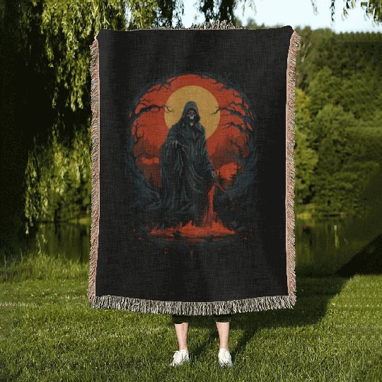 Spooky Halloween Grim Reaper Woven Blankets