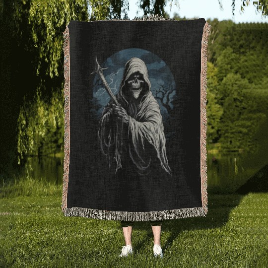 Spooky Halloween Grim Reaper Woven Blankets