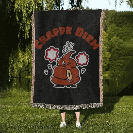 Crappe Diem Funny Carpe Diem Poop Woven Blankets