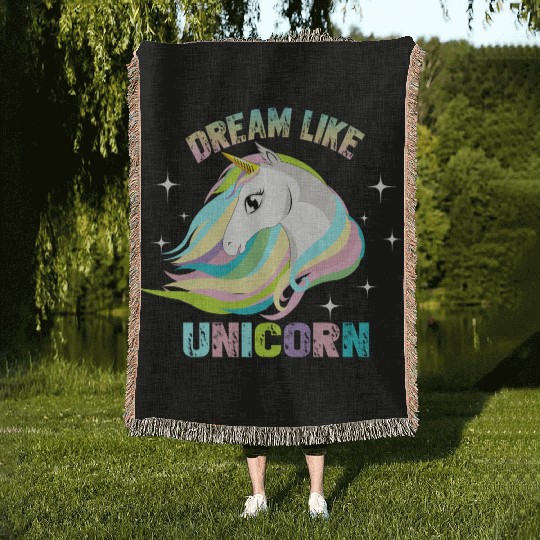 DREAM LIKE UNICORN Woven Blankets