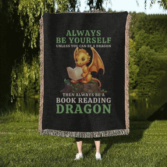 "Always Be Yourself" - Book Reading Yellow Dragon Woven Blankets