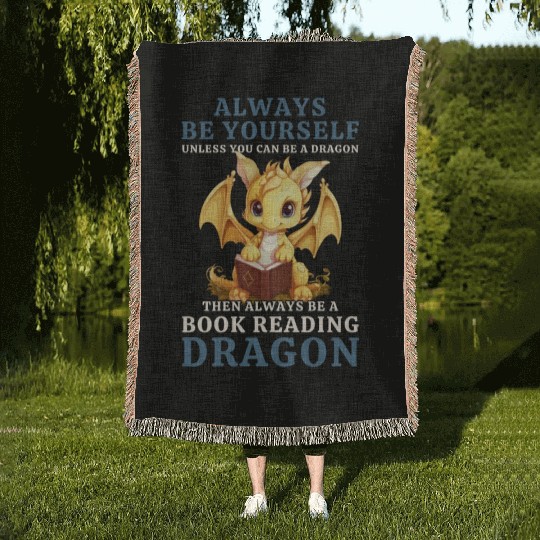 "Always Be Yourself" - Book Reading Yellow Dragon Woven Blankets