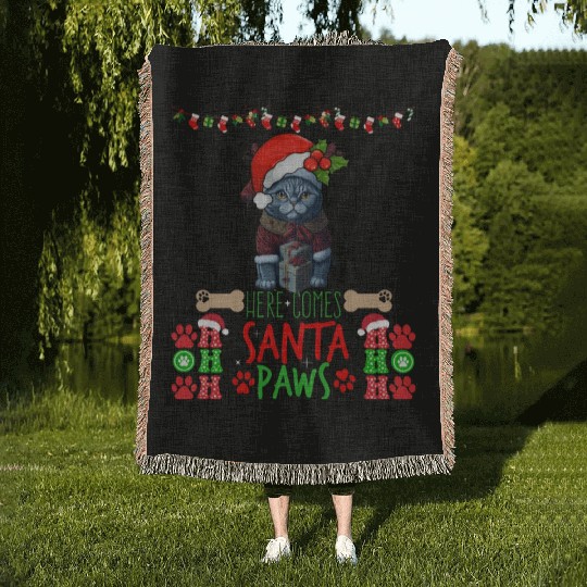"Santa Paws' Kitty Welcome" Woven Blankets