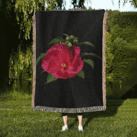 Dark Pink Hibiscus Woven Blankets