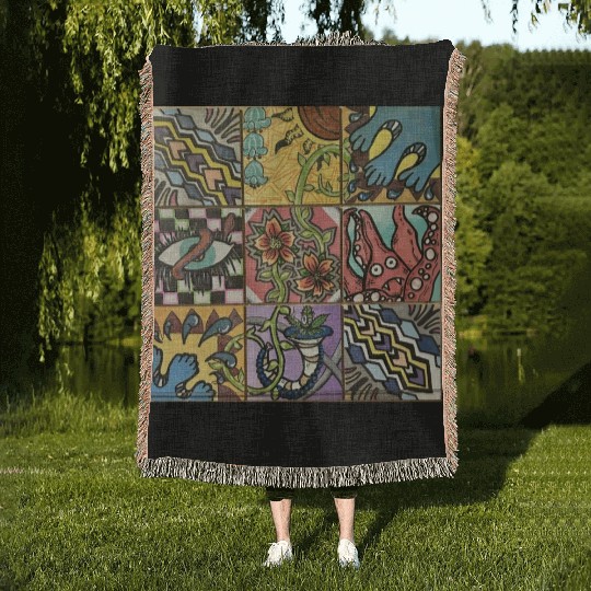 Hand painted wooden squares art by KateToxin Woven Blankets