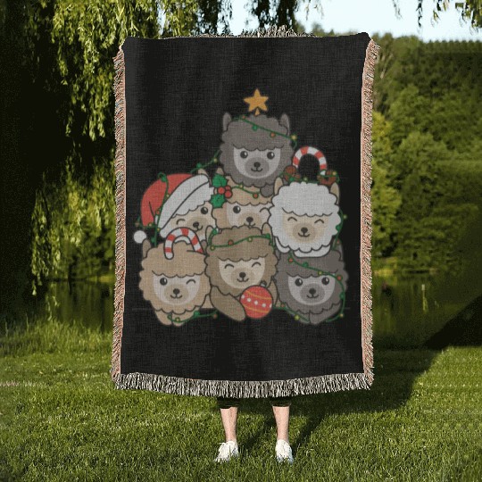 Alpaca Christmas Tree Funny Animal Christmas Woven Blankets