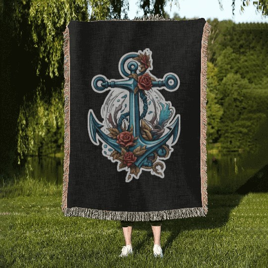 Anchor / Water / Sea / Ocean / Ahoi / Ship / Boat Woven Blankets