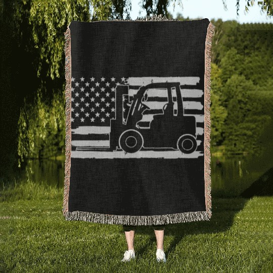 4th Of July Forklift Driver USA US Flag States Woven Blankets