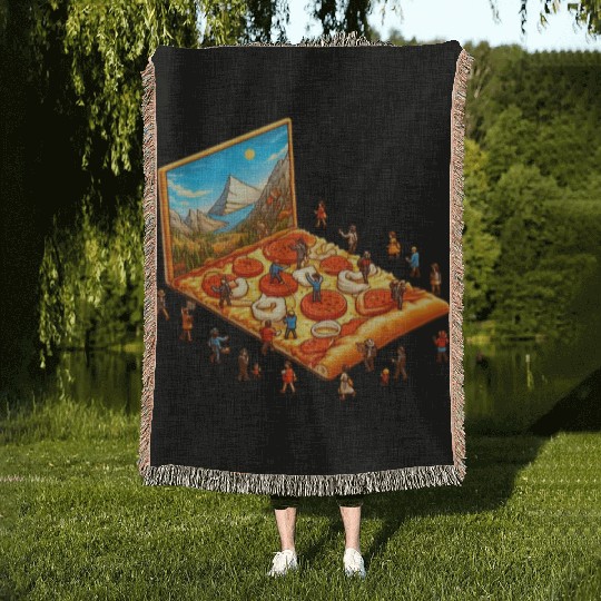 Pizza Hiking People Woven Blankets