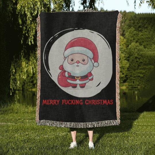 Cute Bad Santa Woven Blankets