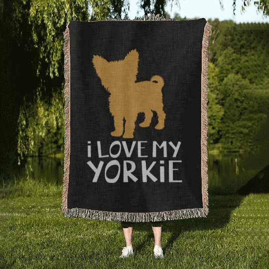 Yorkshire Terrier Dog Silhouette I Love My Yorkie Woven Blankets