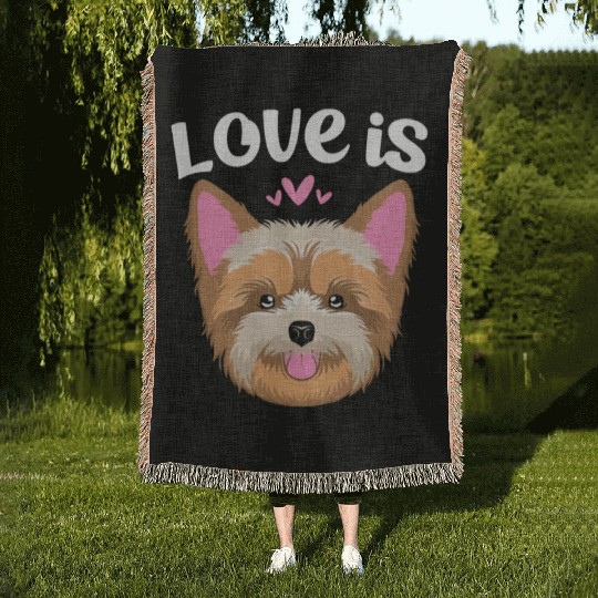 Love Is Yorkie Face Yorkshire Terrier Dog Woven Blankets