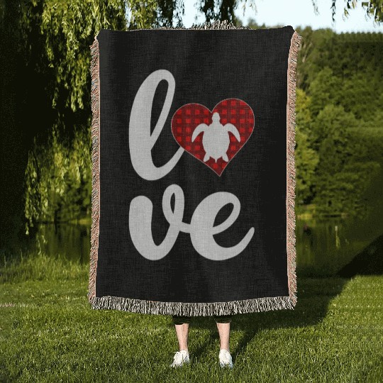 Sea Turtle Lover Buffalo Plaid Love Turtle Woven Blankets