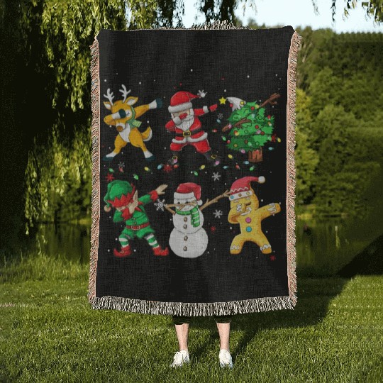 Dabbing Santa Elf Friends Christmas Boys Girls Men Woven Blankets
