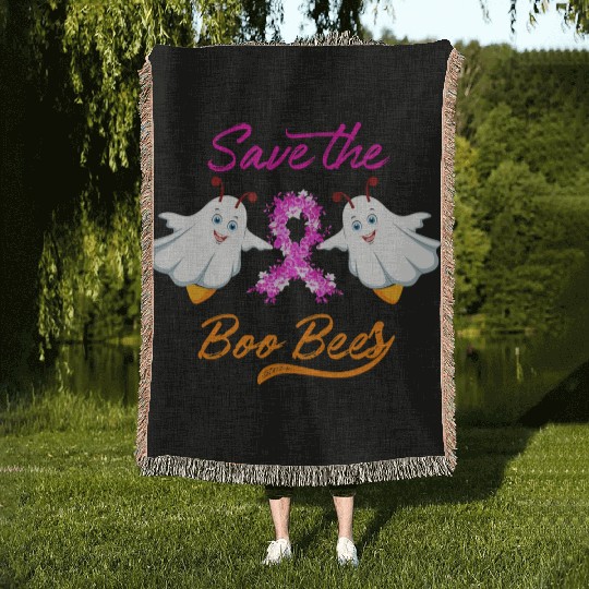 Breast Cancer Halloween Save The Boo Bees Woven Blankets