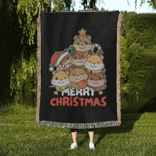 Hamster Christmas Tree Merry Christmas Woven Blankets