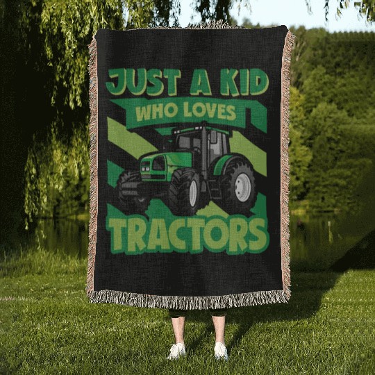 Tractor Lovers Just a Kid Who Loves Tractors Woven Blankets