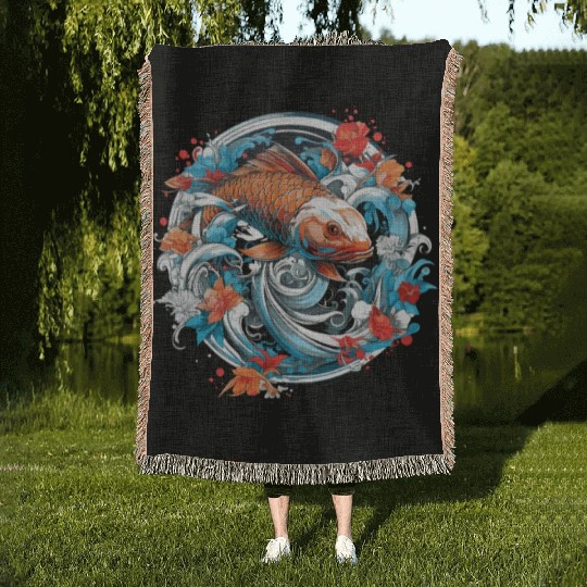 Koi Fish Koi Carp Japanese Koi Garden-Pond Koi Woven Blankets