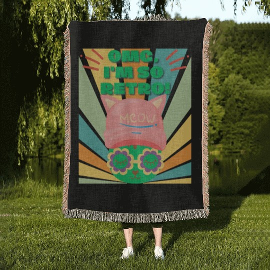 Omg I'm So Retro Cool Cat Woven Blankets