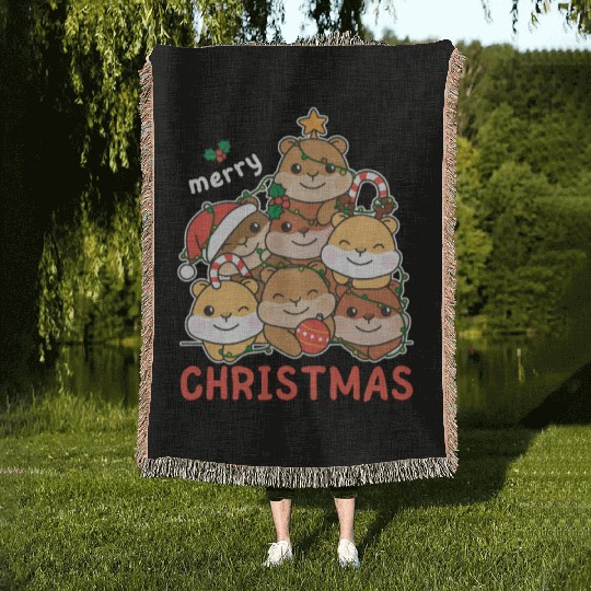 Hamster Christmas Tree Merry Christmas Woven Blankets