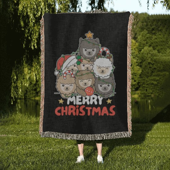 Alpaca Christmas Tree Merry Christmas Woven Blankets