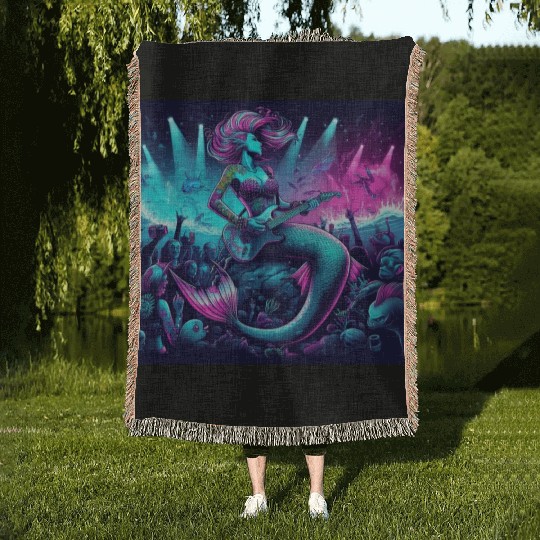 rock and roll under the sea Woven Blankets