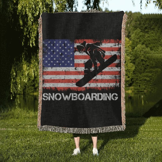 America Snowboarding Stars and Stripes Snowboard Woven Blankets
