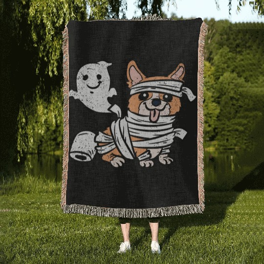 CORGI MUMMY HALLOWEEN Woven Blankets