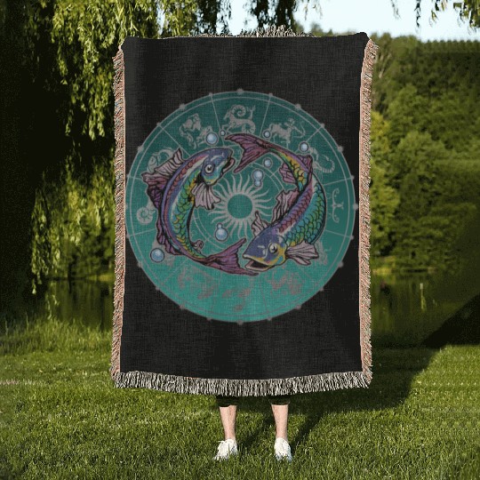 Pisces Zodiac star sign horoscope Astrology Woven Blankets