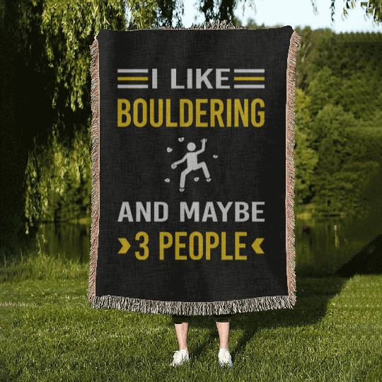 3 People Bouldering Rock Climbing Woven Blankets