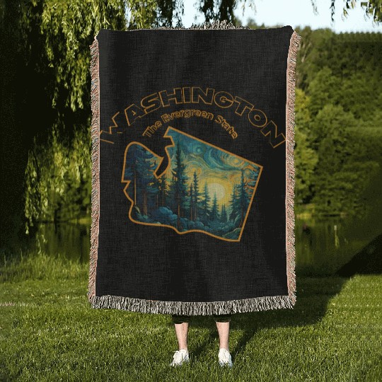 Washington Wildlife - evergreen Woven Blankets